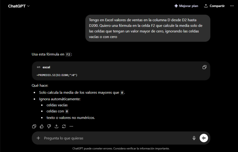 generar fórmulas excel con chatgpt