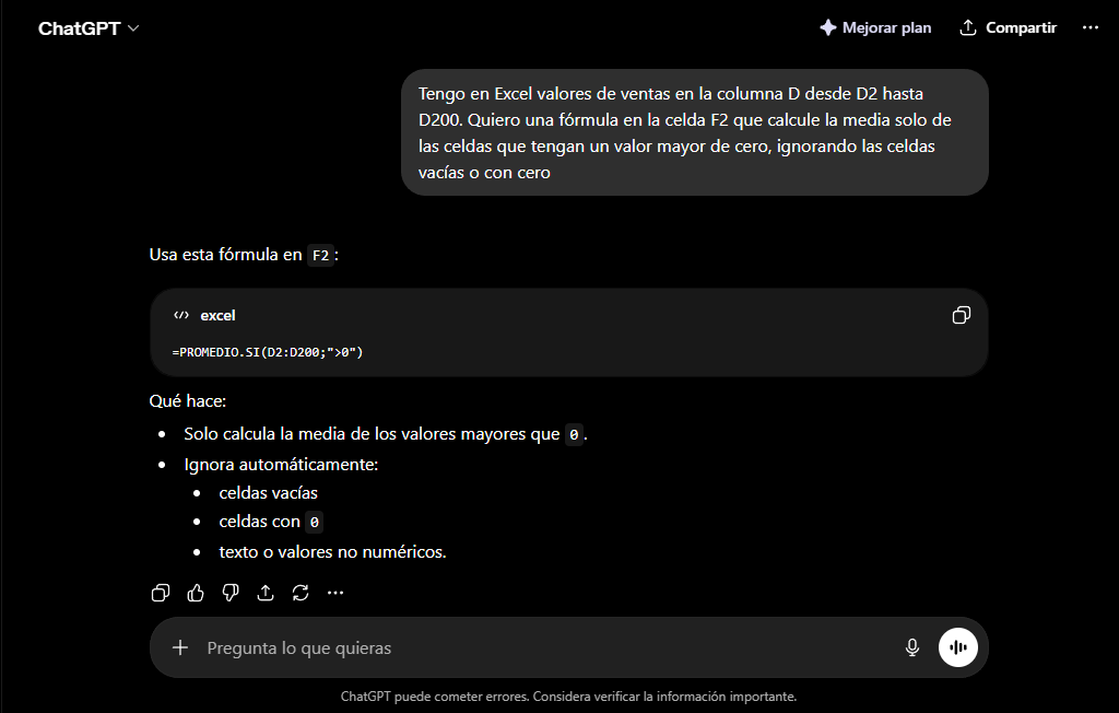 generar fórmulas excel con chatgpt