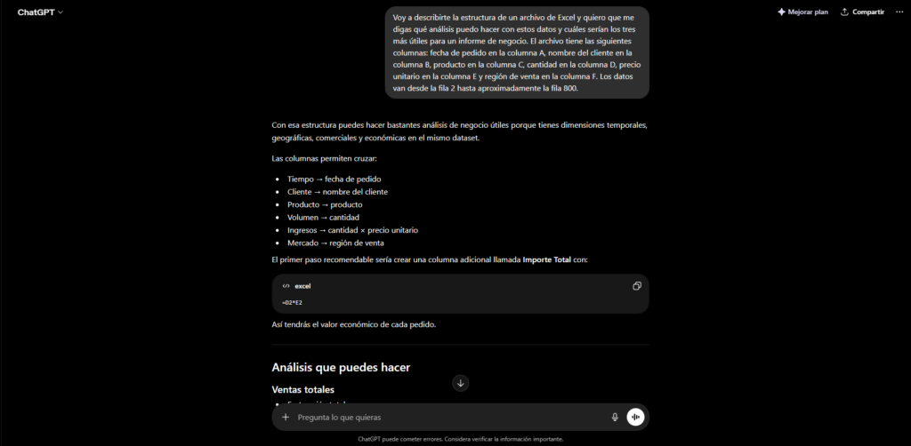 prompts de chatgpt para excel