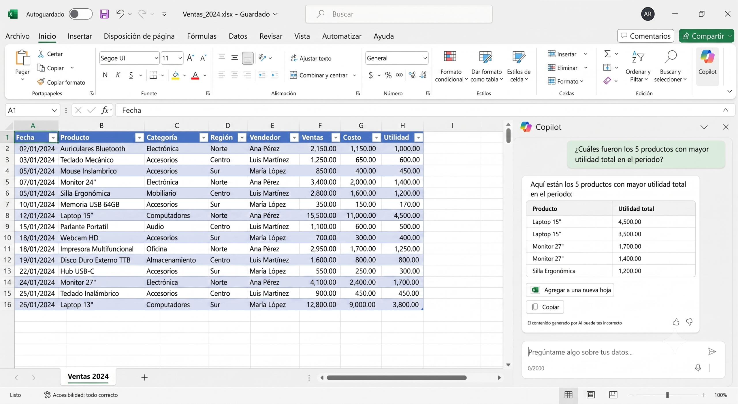 Qué puede hacer Copilot en Excel